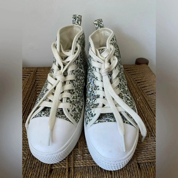 Tory Burch Shoes Women’s 8 Logo High Top Sneaker Printed Canvas Floral - Picture 3 of 7